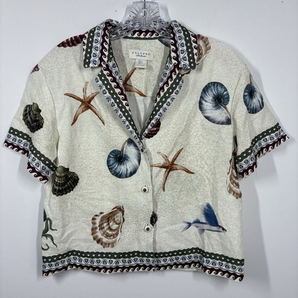 Calpyso St. Barth Tops - Calypso St Barth Women Sea Creatures Top Size S Linen Blend Beach Vacation Coast
